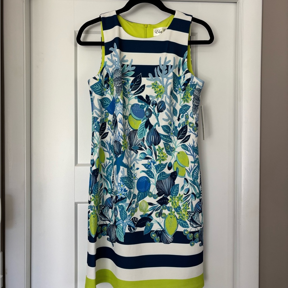 Eliza J Blue and Green Midi Dress with Elegant Silhouette